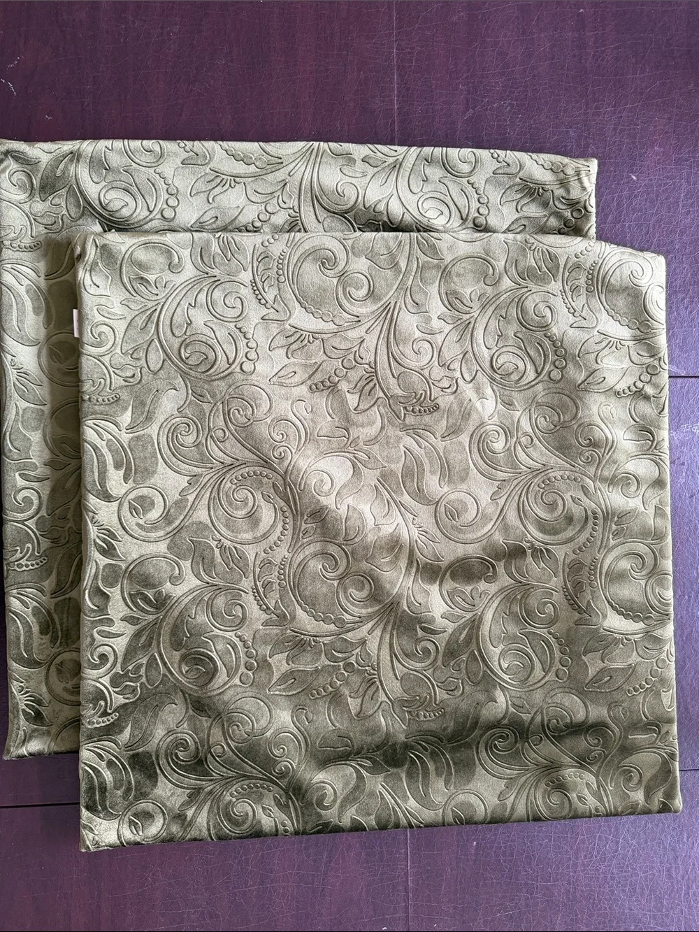 Decorative Paisley Velvet Accent Pillow Cover - Olive Green Color Set of 2